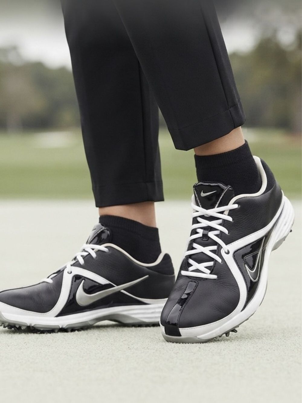 Nike Lunarlon Power Channel Golf Shoes Black White Soft Spike